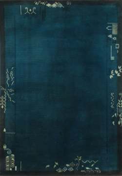 Ortası Desensiz Kenarları İpek Desenli Mavi El Halısı