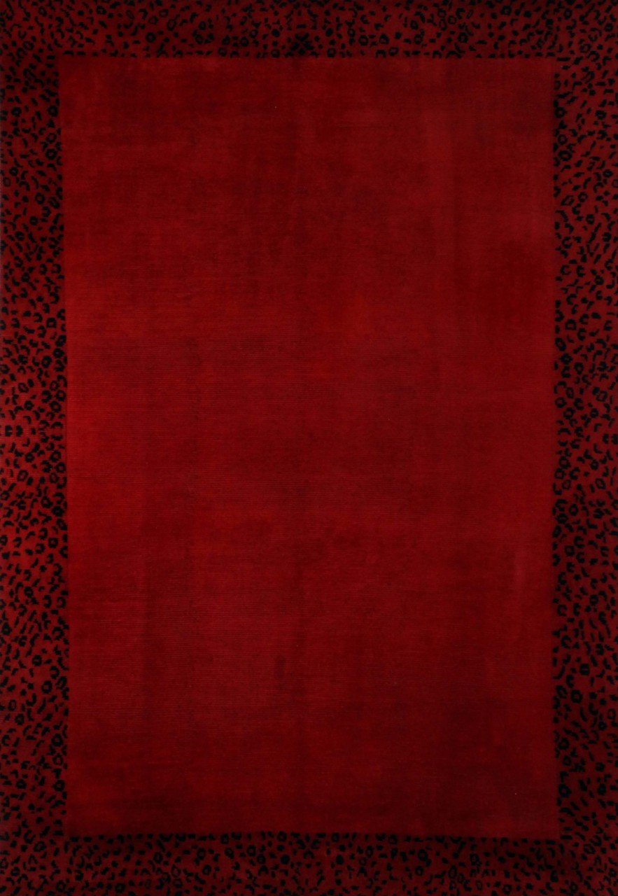 Kenarı Leopar Desenli Kırmızı Yün Halı