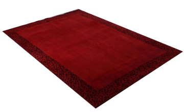 Kenarı Leopar Desenli Kırmızı Yün Halı 1.70 x 2.40