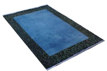 Kenarı Leopar Desenli Mavi Halı 1.20 x 1.80