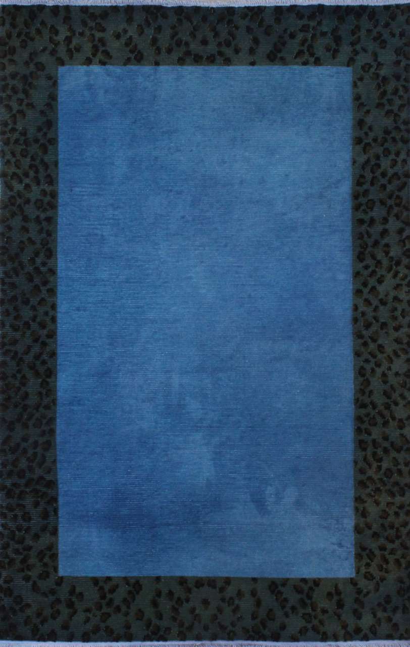 Kenarı Leopar Desenli Mavi Halı 1.20 x 1.80