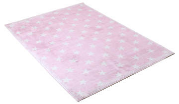 Pink Girl's Room Carpet with Star Pattern