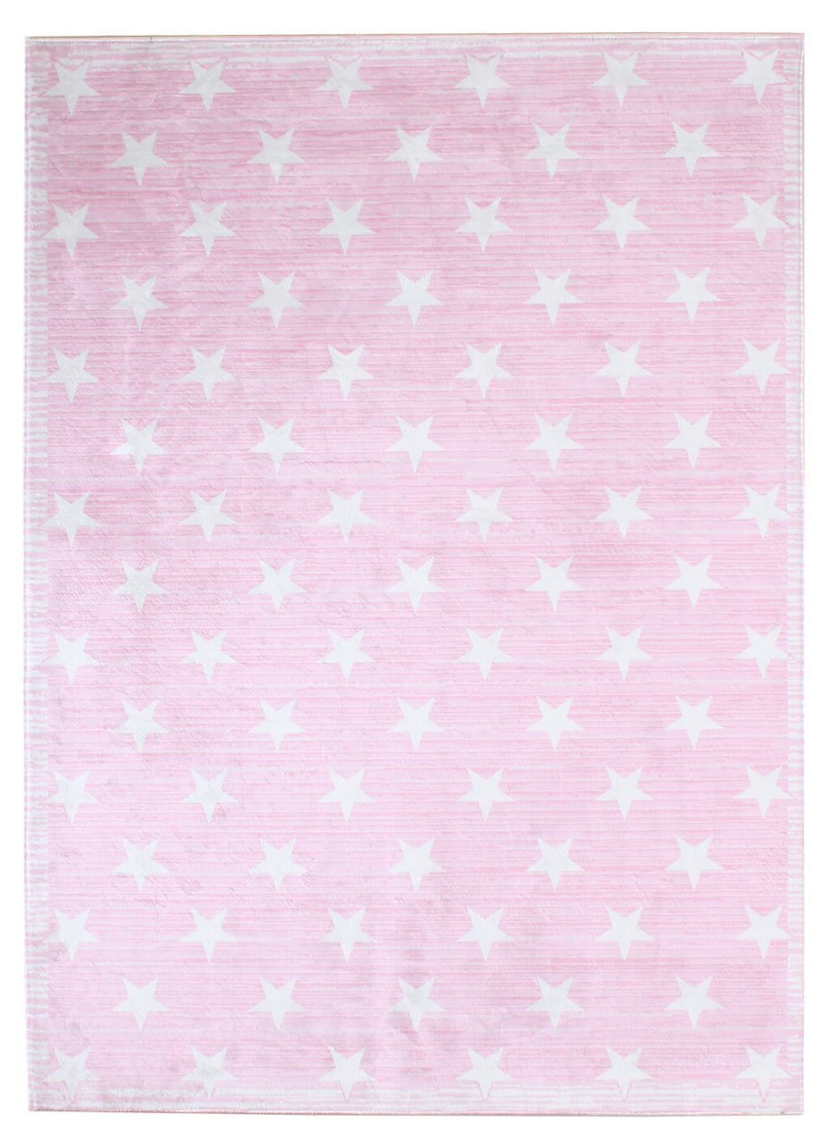 Pink Girl's Room Carpet with Star Pattern
