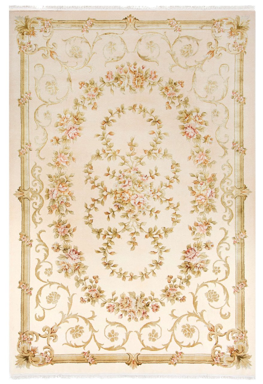 Zemini Bej Çiçek Desenleri İpek Şık Salon Halısı 2.00 x 3.00