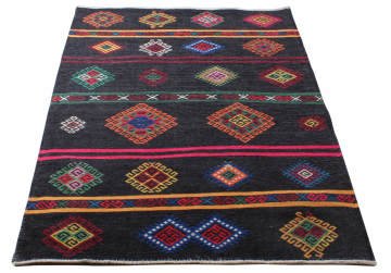 Black Kilim with Ethnic Patterns