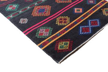 Black Kilim with Ethnic Patterns