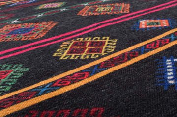 Black Kilim with Ethnic Patterns