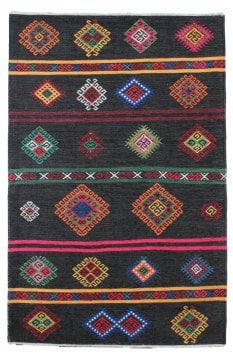 Etnik Desenli Siyah Kilim 0.80 x 3.00