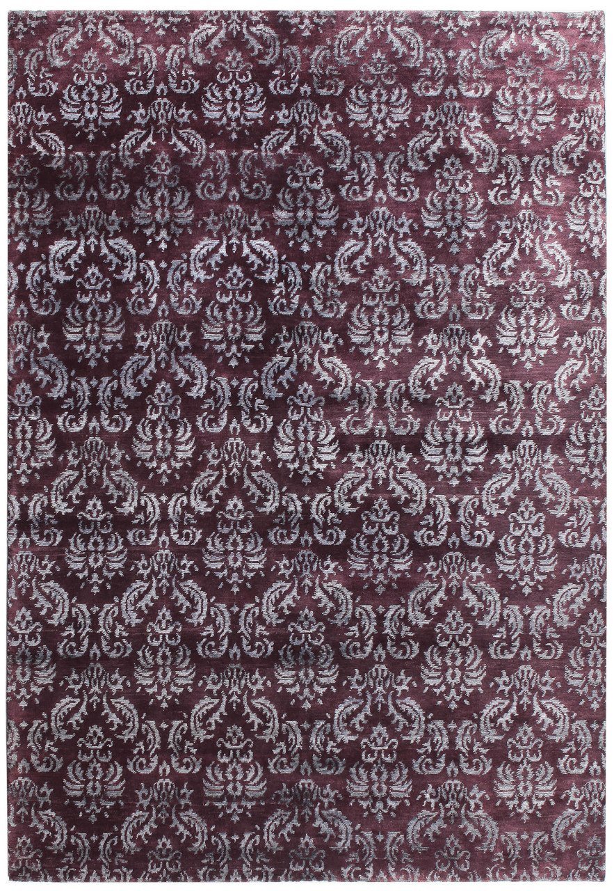 Plum Gray Damask Pattern Bright Bamboo Silk Carpet 1.70 x 2.40