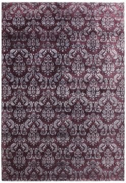 Plum Gray Damask Pattern Bright Bamboo Silk Carpet 1.70 x 2.40