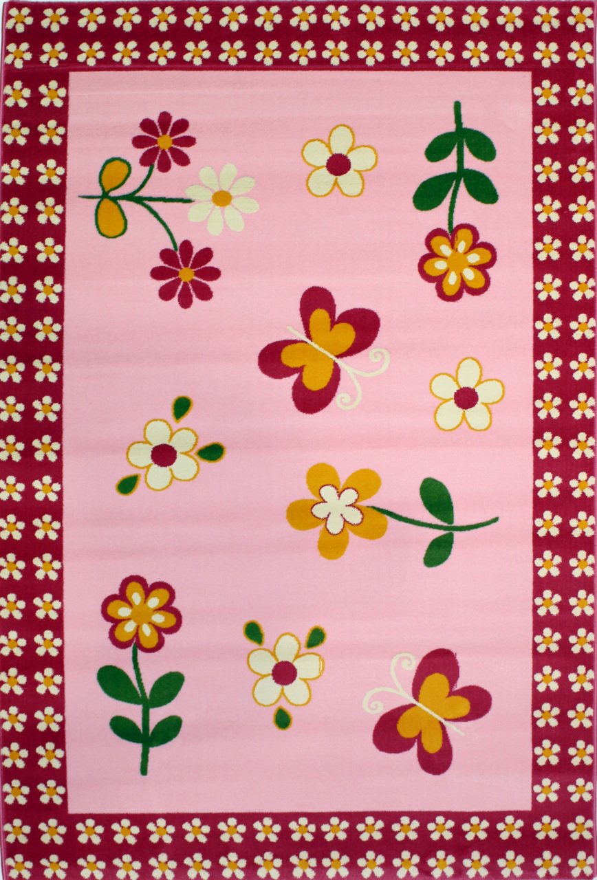 Pembe Çiçekli Kız Çocuk Halısı