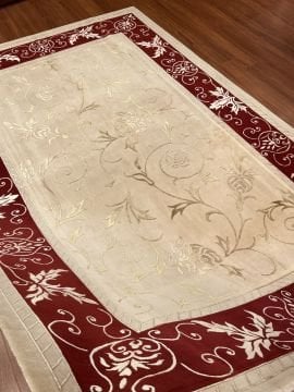 Bordo Kenar Çerçeveli El Halısı Tibet