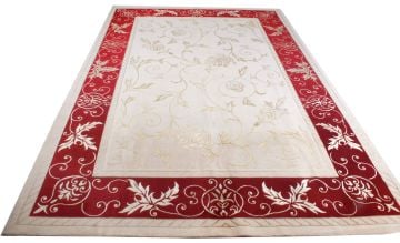 Bordo Kenar Çerçeveli El Halısı Tibet