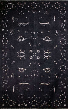 Beyaz İpek Desenli Siyah Salon Halısı