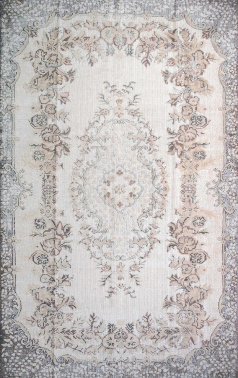 El Dokuması Bej Vintage Halı