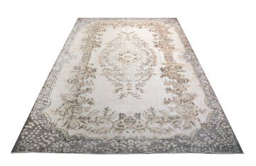 El Dokuması Bej Vintage Halı