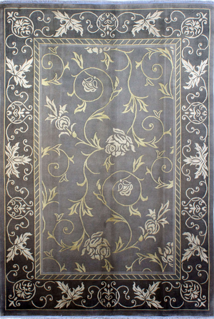 Desenleri İpek Gri El Dokuması Şık Halı