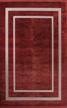 Beyaz Şeritli Kırmızı Bambu Halı