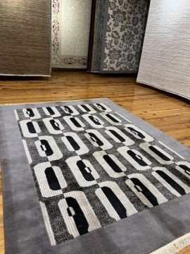 İpekli Modern Gri El Halısı