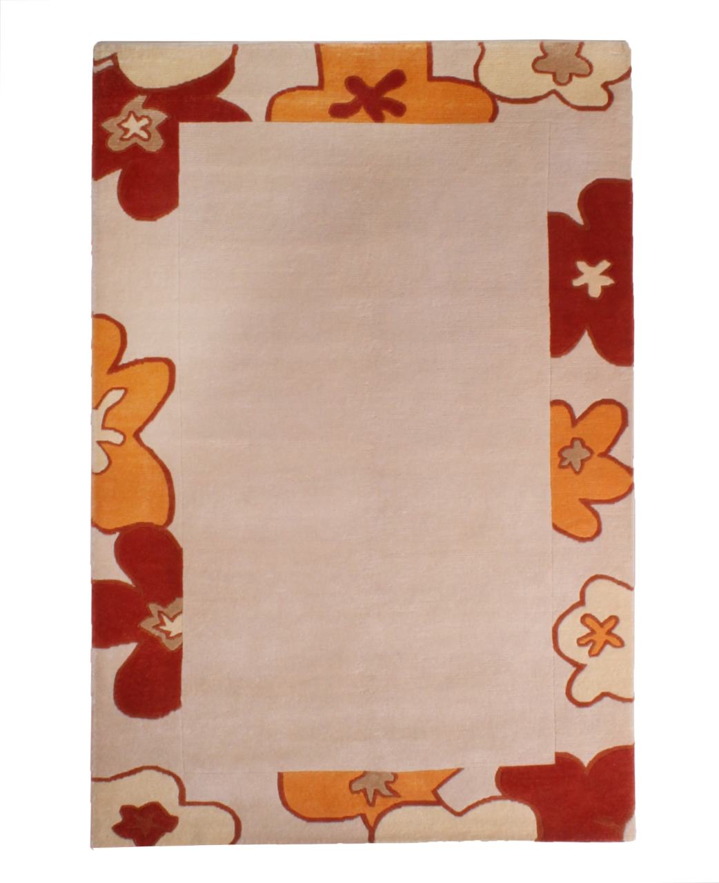 Ortası Düz Kenarı Çiçekli Yün Halı