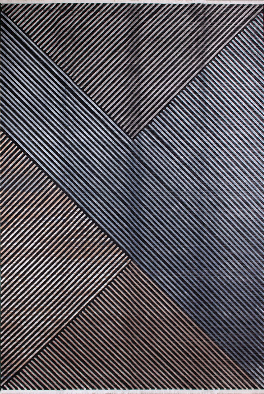 Gri Mavi Çapraz Çizgili Parlak Bambu Halı 2.00 x 2.90