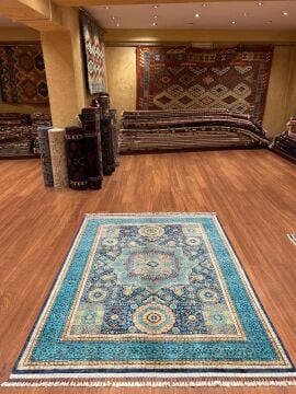 Lacivert Memlük Desenli El Halısı