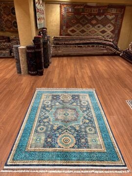 Lacivert Memlük Desenli El Halısı