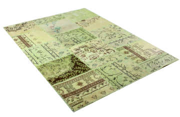 El Dokuması Açık Yeşil Patchwork Halı