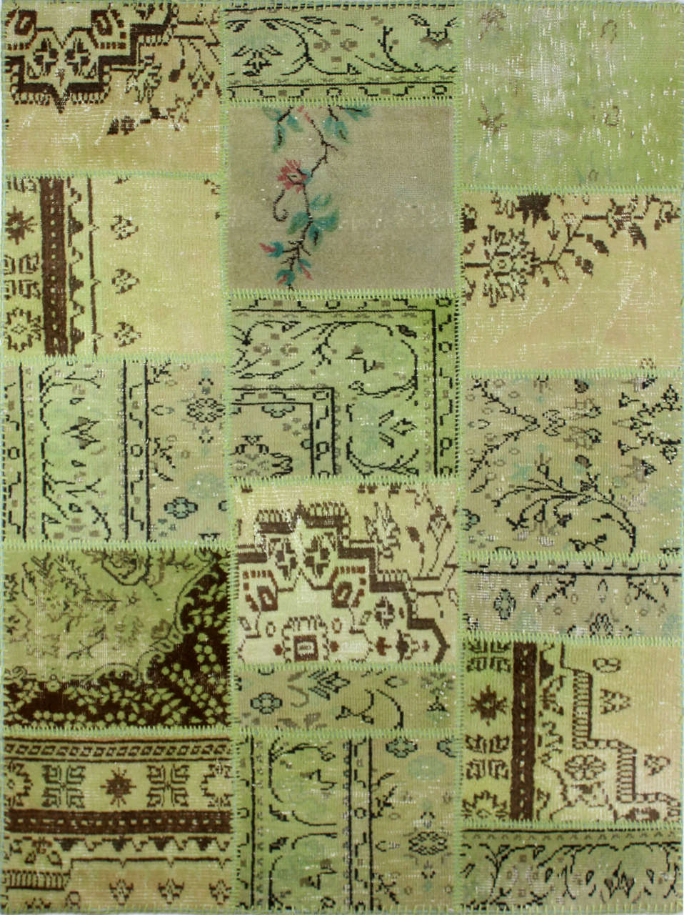 El Dokuması Açık Yeşil Patchwork Halı