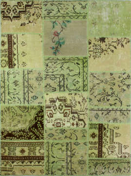 El Dokuması Açık Yeşil Patchwork Halı