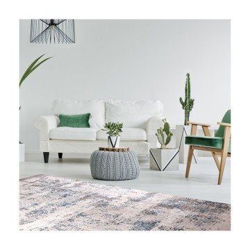 Mavi Bej Soyut Desenli Yumuşak Bambu Halı 2.00 x 2.90