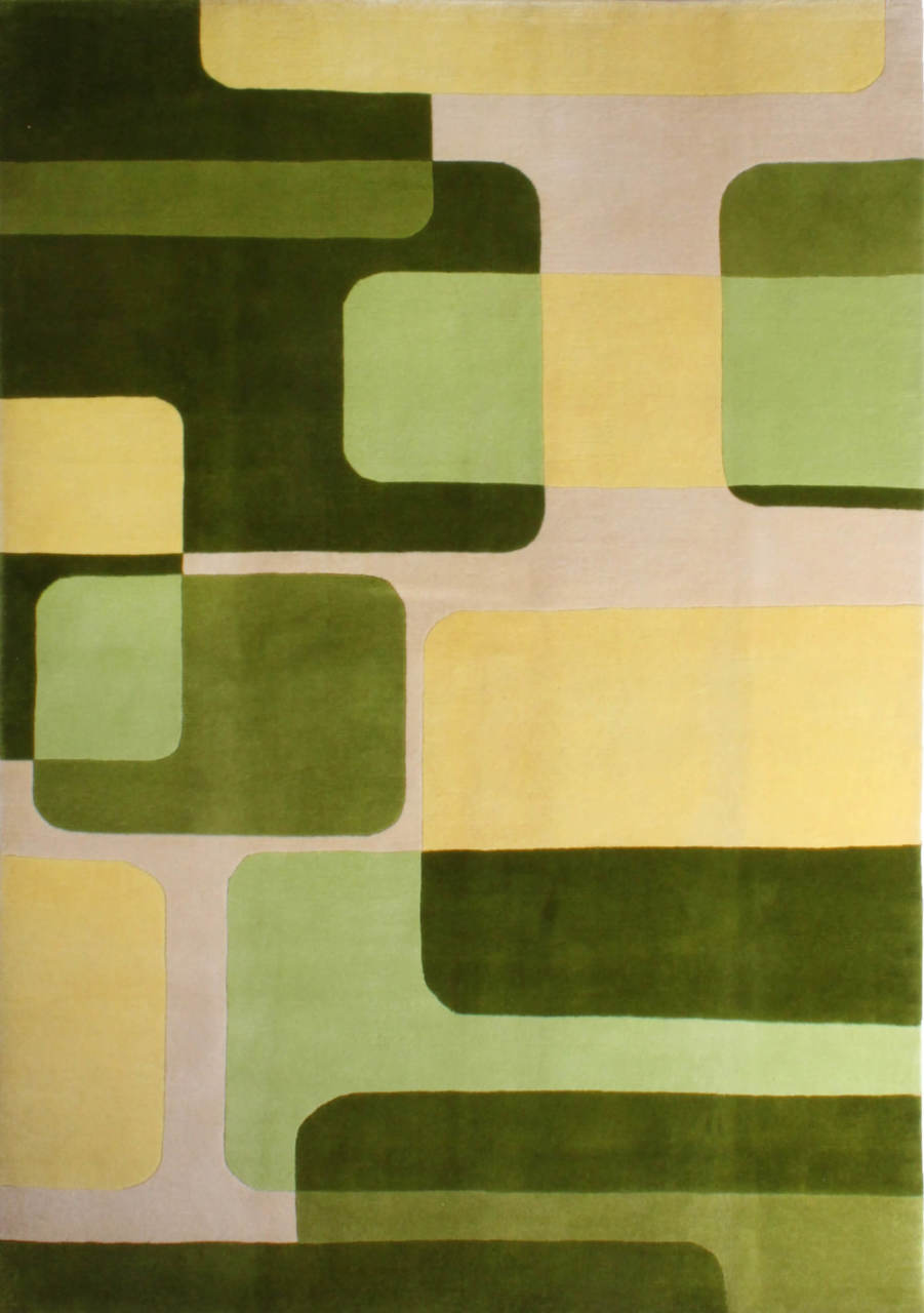 Geometrik Desenli Yeşil  Yün Halı