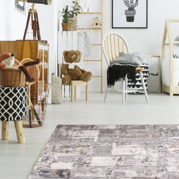 Gri Beyaz Modern Tasarımlı Bambu Halı 2.00 x 2.90