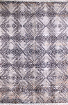 Siyah Geometrik Desenli Gri Bambu Halı