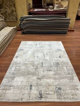 Beyazlı Grili Modern Bambu Halı
