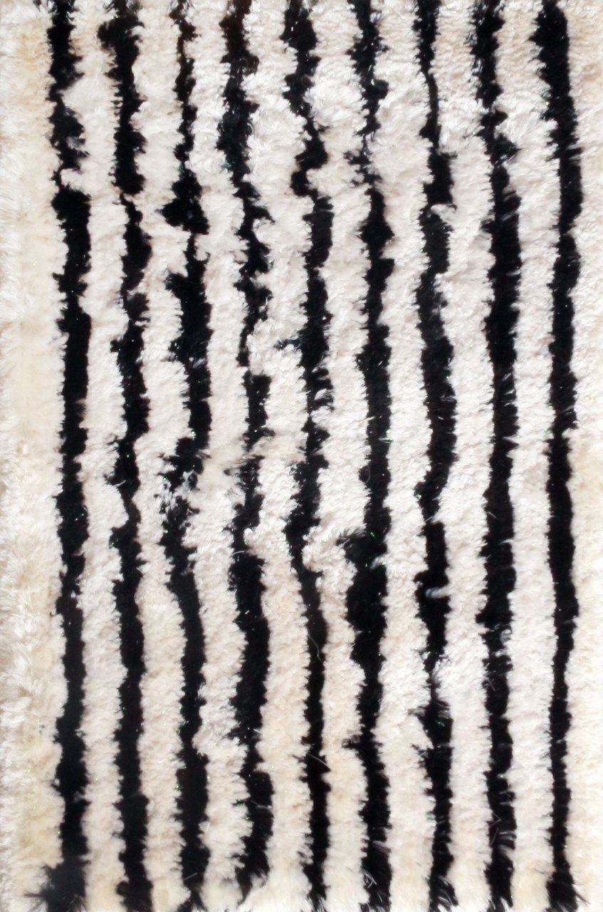 Parıltılı Ultra Shaggy Beyaz Siyah Halı