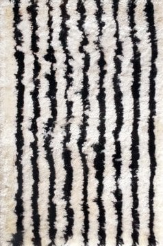 Parıltılı Ultra Shaggy Beyaz Siyah Halı