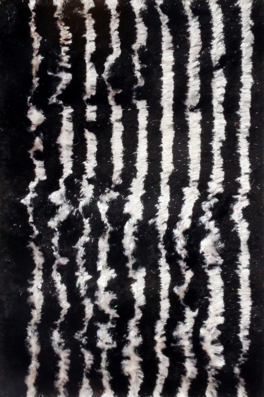 Parıltılı Ultra Shaggy Siyah Beyaz Halı