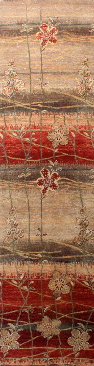 Özel Çiçek Tasarımlı El Dokuması Koridor Halısı