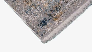 Mavi Detaylı Gri Modern Halı