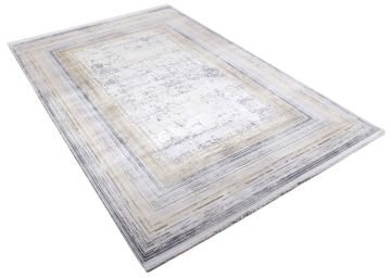 Sarı Çerçeveli Eskitme Desenli Bambu Halı