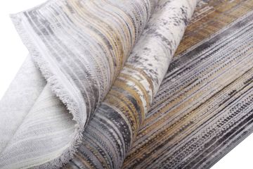 Sarı Çerçeveli Eskitme Desenli Bambu Halı