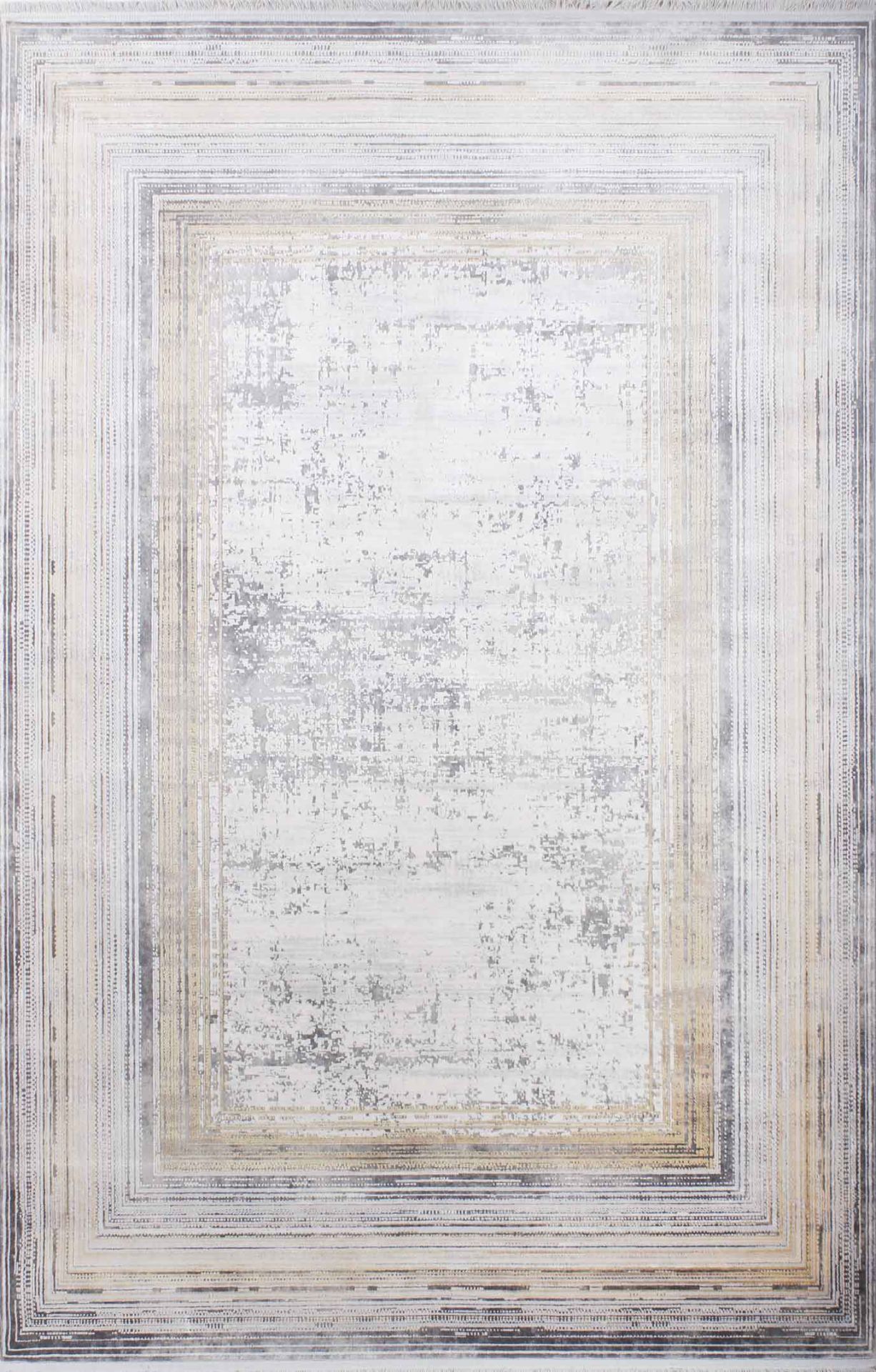 Sarı Çerçeveli Eskitme Desenli Bambu Halı