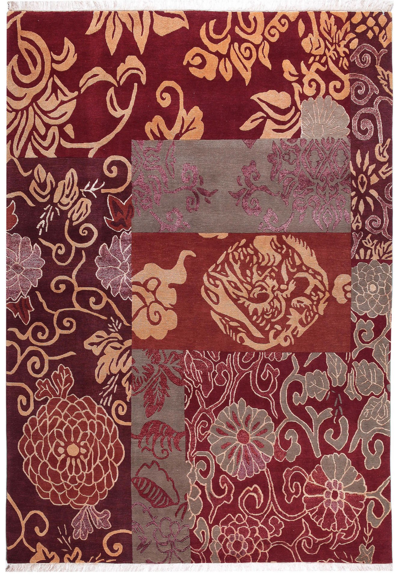 Bordo Zeminli El Dokuması Butik Halı
