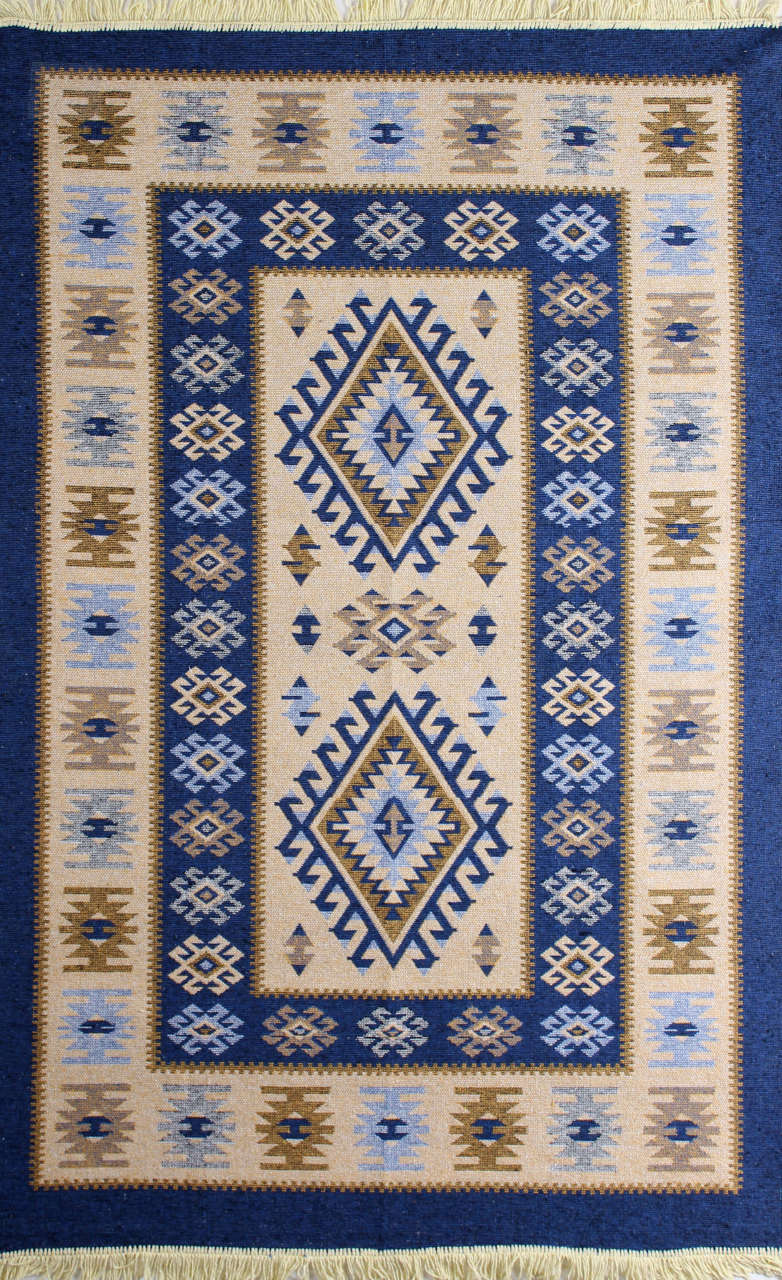 Klasik Kilim Desenli Mavi Kilim