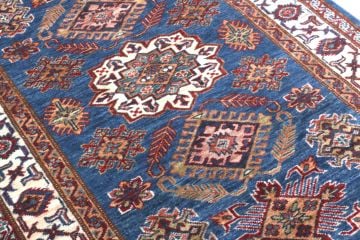 Kazak Motifli Mavi Yün Halı