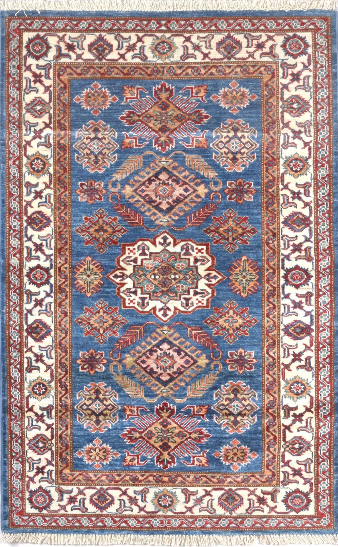 Kazak Motifli Mavi Yün Halı