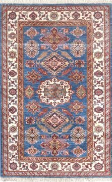 Kazak Motifli Mavi Yün Halı
