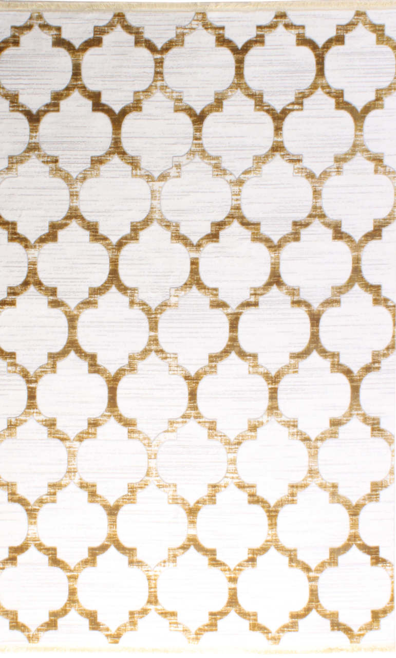 Yellow Pattern White Moroccan Carpet