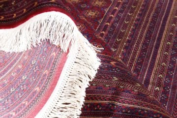Afgan Bordo Buhara Desenli Bambu İpek Halı